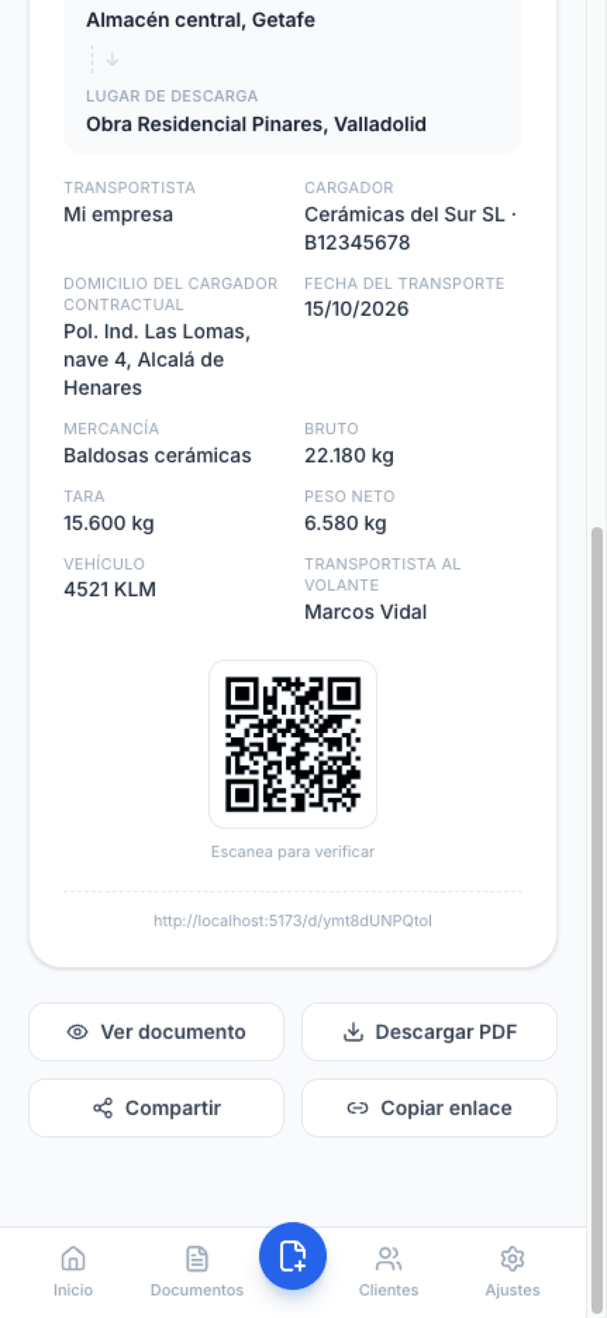 Documento con código QR