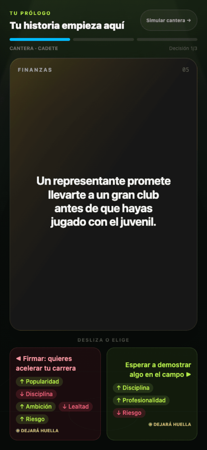 Decisión narrativa durante la carrera